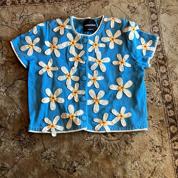 Michael Simon Sweaters - Michael Simon Blue White Daisy Top